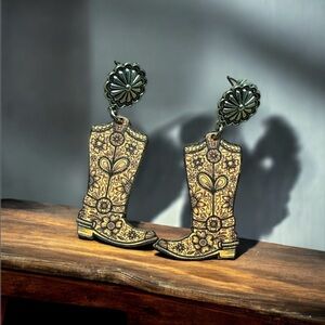 Floral Western Boot Earrings